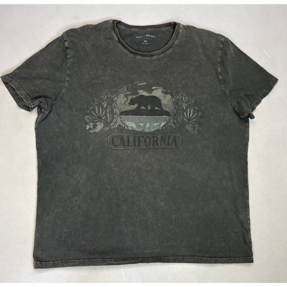 Lucky Brand California Bear Graphic T-shirt Men XXL Green Acid Wash - Picture 1 of 5